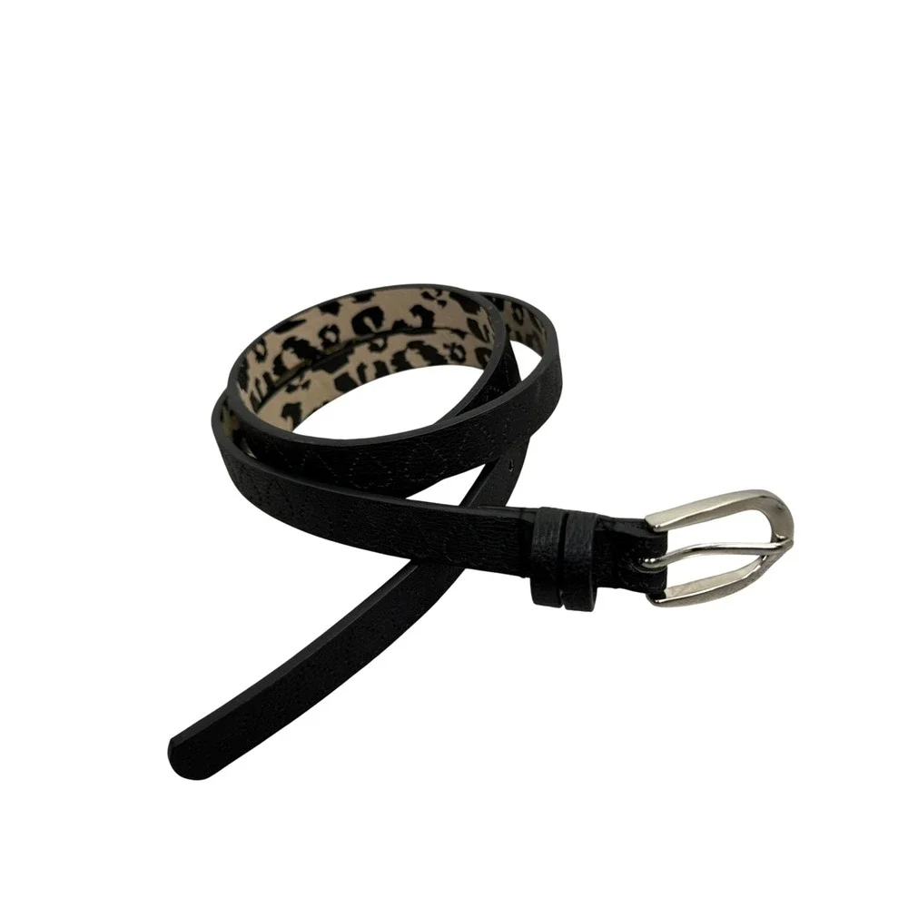 Betsey Johnson Belt Womens Medium Black Heart Embossed Leopard Print Skinny